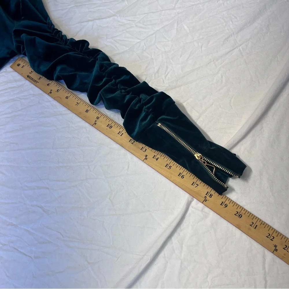 Chicme Velvet Zipper Ruched Longsleeve Jumpsuit Elastic Waistbelt Green Size M - Picture 7 of 12